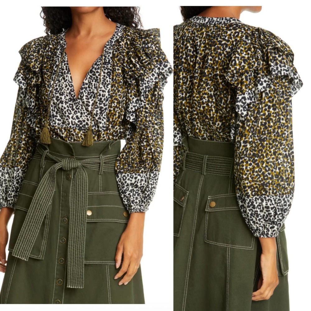 Ulla Johnson Carissa Leopard Ruffle Cotton Blouse